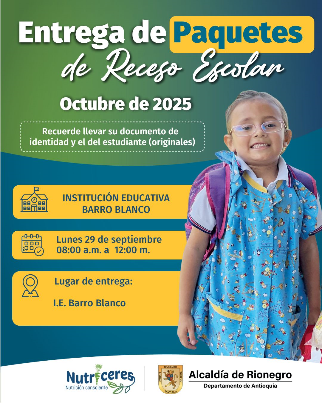 Paquete Nutricional Receso Escolar de octubre